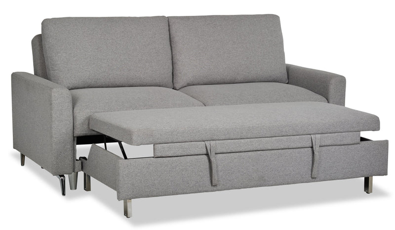 Wilson 77.5\" Linen-Look Fabric Sleeper Sofa with Drop-Down Back Cushions and Metal Legs - Solis Grey 