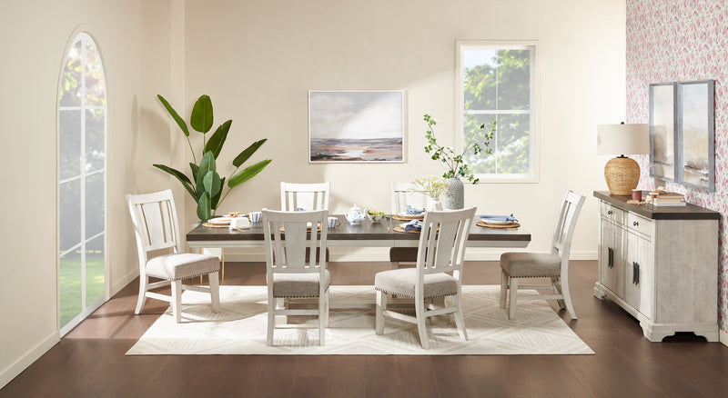 Willow Dining Chair with Cushion Fabric Seat & Nailhead Trim - Rustic White