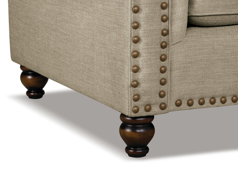 Made in Canada Wynn 47\" Chenille Fabric Chair with Nailhead Trim and Wood Bun Legs - Taupe 