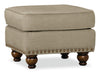 Made in Canada Wynn 24\" Chenille Fabric Ottoman with Nailhead Trim and Wood Bun Legs - Taupe