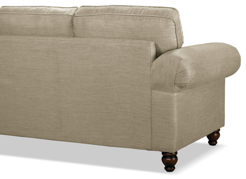 Made in Canada Wynn 93\" Chenille Fabric Sofa with Nailhead Trim and Wood Bun Legs - Taupe