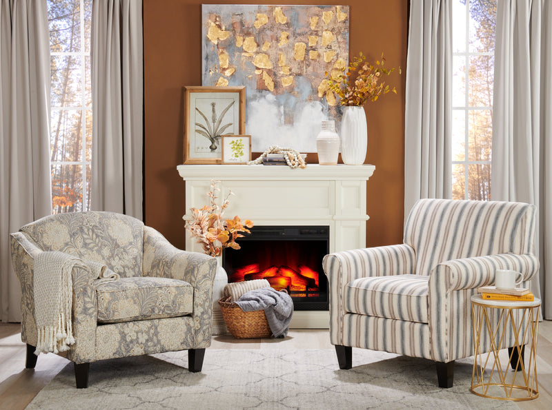 Made in Canada Wynn 33\" Linen-Look Fabric Accent Chair with Flared Arms and Wood Legs - Floral Multicolour 