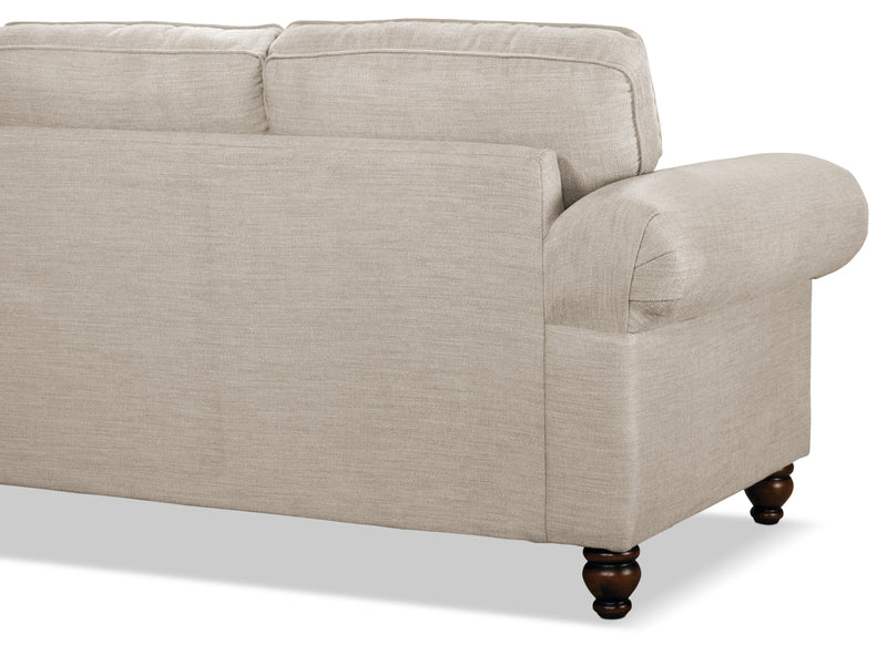 Made in Canada Wynn 93\" Chenille Fabric Sofa with Nailhead Trim and Wood Bun Legs - Linen Beige