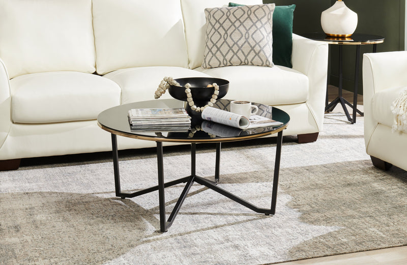 Xander 36\" Modern Round Glass Top Coffee Table - Black and Gold with Metal Legs