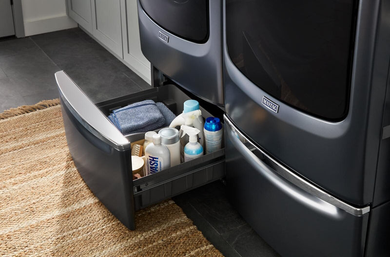 Maytag 15.5\" H Laundry Pedestal w/Storage Drawer - Midnight Steel