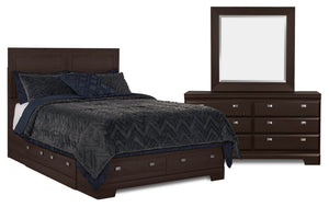Yorkdale 5pc Bedroom Set with 6-Drawer Storage Bed, Dresser & Mirror, Made in Canada, Brown - Queen Size
