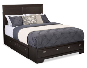 Yorkdale 6-Drawer Platform Bed with Headboard & Storage Frame, Made in Canada, Brown - Queen Size