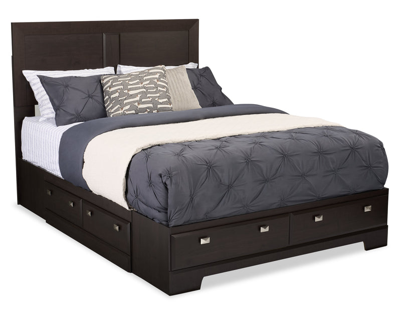 Yorkdale 6-Drawer Platform Bed with Headboard & Storage Frame, Made in Canada, Brown - Queen Size