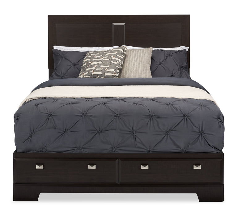 Yorkdale 6-Drawer Platform Bed with Headboard & Storage Frame, Made in Canada, Brown - Queen Size