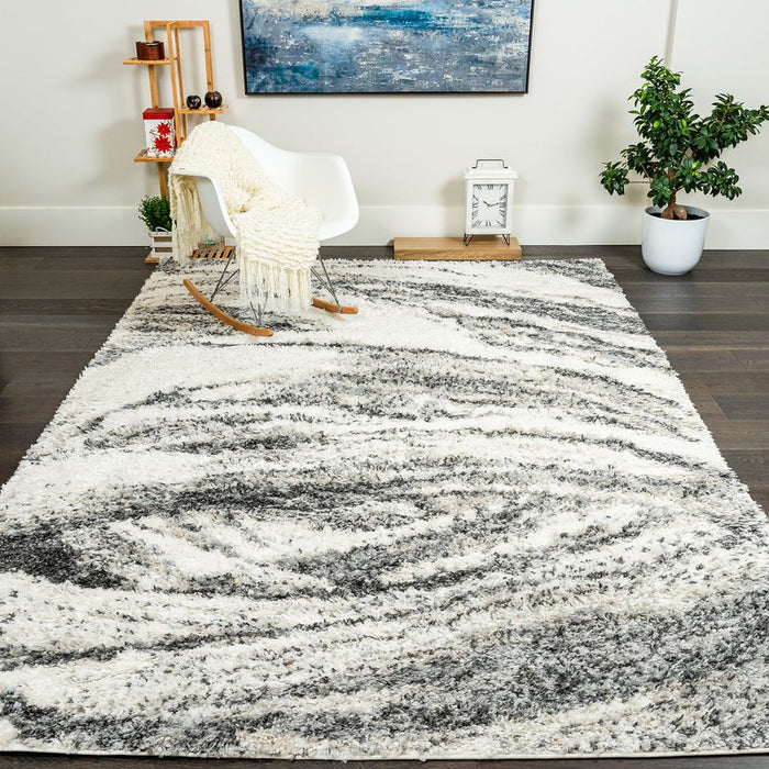 Paris Brushstrokes Cream Shag Area Rug - 6'7\" x 9'6\"