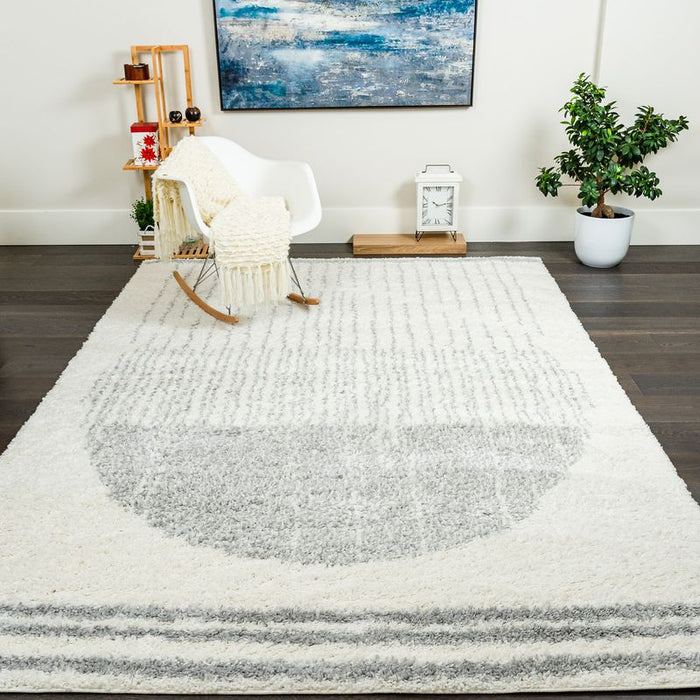 Paris Circle Cream Shag Area Rug - 6'7\" x 9'6\"