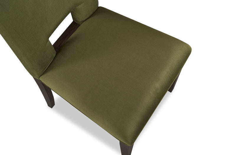 Zelda Dining Chair with Chenille Fabric - Green & Espresso Brown
