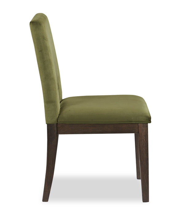 Zelda Dining Chair with Chenille Fabric - Green & Espresso Brown