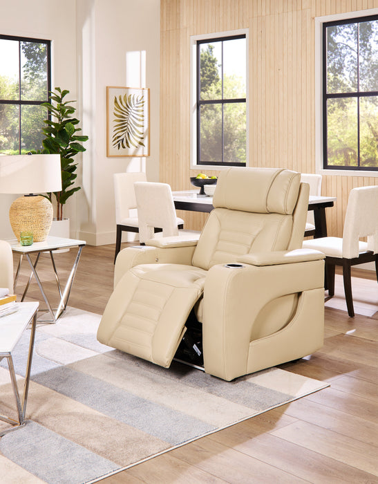 Zen 40\" Leather-Look Fabric Power Reclining Massage Chair with Power Headrest and Heated Seat - Apricot