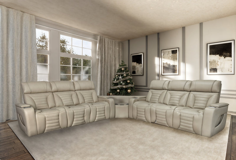 Zen 3-Piece Leather-Look Fabric Power Reclining Sectional with Massage and Two Drop-Down Consoles - Apricot