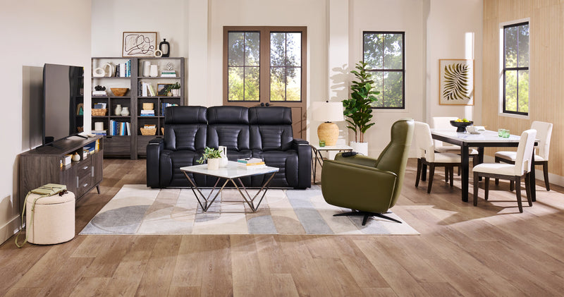 Zen 86\" Leather-Look Fabric Power Reclining Massage Sofa with Power Headrests and Drop-Down Console - Black