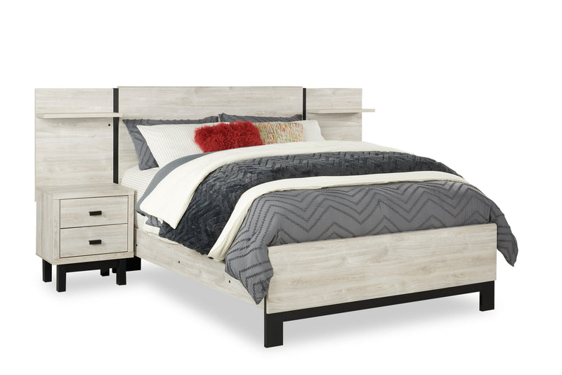 Zen Pier Bed with Headboard, Frame, Nightstands & Piers, USB, LED, Light Grey - Queen Size