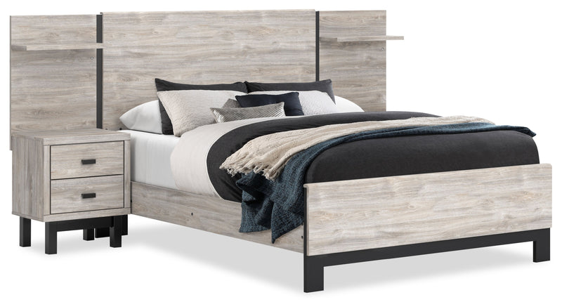 Zen Pier Bed with Headboard, Frame, Nightstands & Piers, USB, LED, Light Grey - Queen Size