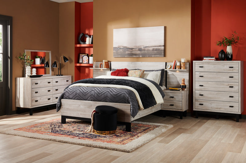 Zen Pier Bed with Headboard, Frame, Nightstands & Piers, USB, LED, Light Grey - Queen Size