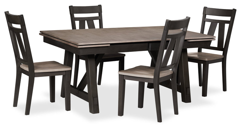 Zao 5pc Dining Set with Table & 4 Chairs, 66-94\"W Extension, Melamine - Brown