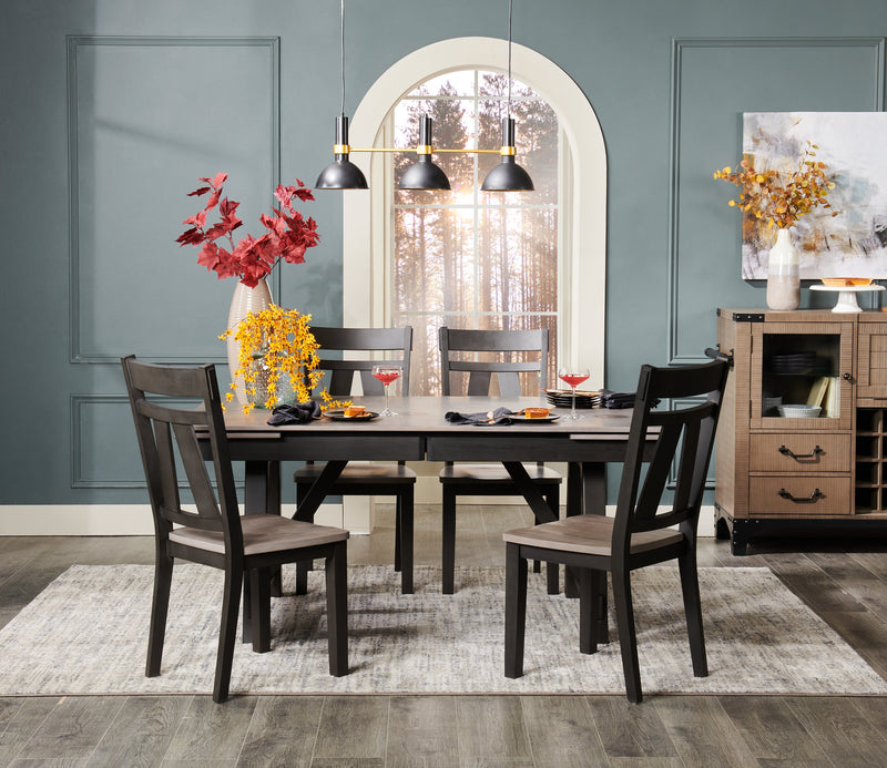 Zao Dining Table with 66-94\"W Extension, Melamine, Trestle Base - Brown