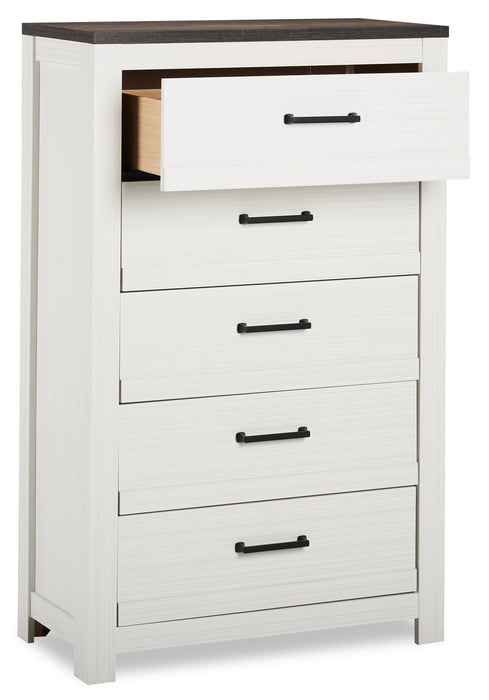 Zoey Bedroom Chest of Drawers, 5-Drawer, 31.5\"W x 50.7\"H - Two-tone White & Brown