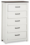 Zoey Bedroom Chest of Drawers, 5-Drawer, 31.5\"W x 50.7\"H - Two-tone White & Brown