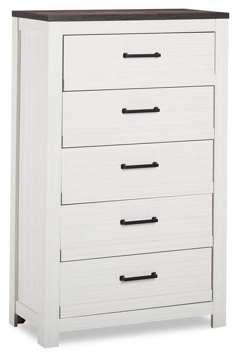 Zoey Bedroom Chest of Drawers, 5-Drawer, 31.5\"W x 50.7\"H - Two-tone White & Brown