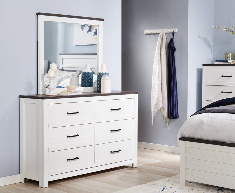 Zoey Bedroom 6-Drawer Dresser, 58.3\"W x 37.1\"H - Two-tone White & Brown