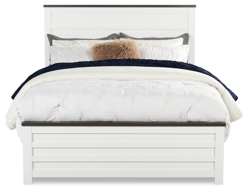 Zoey Panel Bed, Two-tone White & Brown - Queen Size