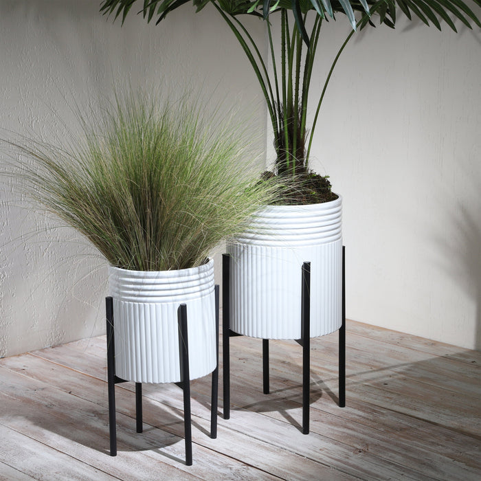 White Aztec Iron Planter - Set of 2