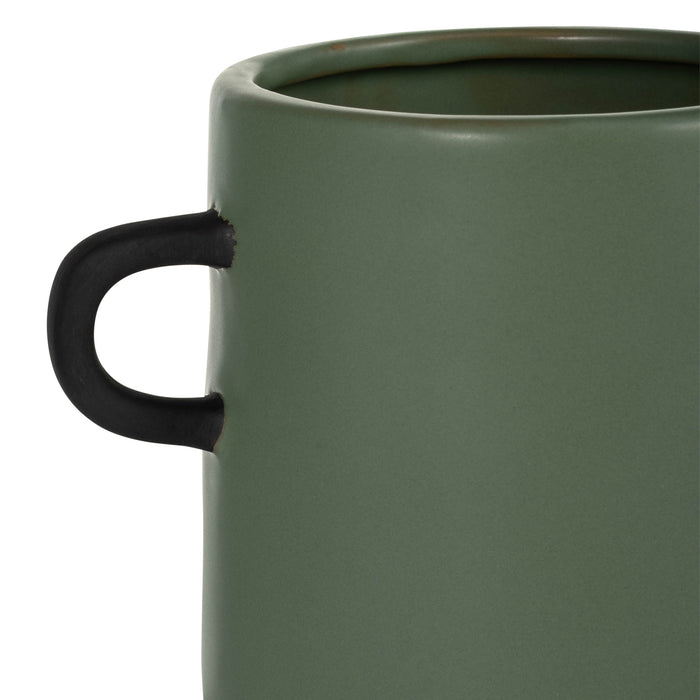 Dark Sage 9\" Ceramic Eared Vase