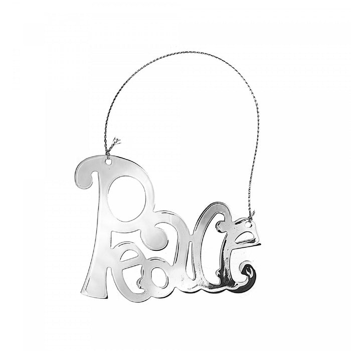 Flat Silver Metal Text Ornament Peace - Set of 12 Christmas Ornaments