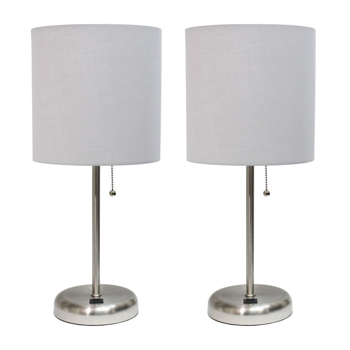 Limelights Stick Lamp With Usb Charging Port And Fabric Shade 2 Pack Set, Gray Lamp Set 