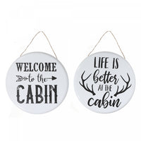 Round Metal Wall Sign Cabin - Set of 2