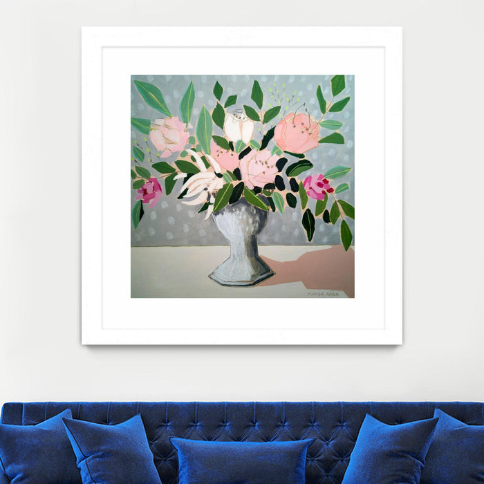 \"Spring Florals 1\" Matted and Framed White 30x30 Wall Art