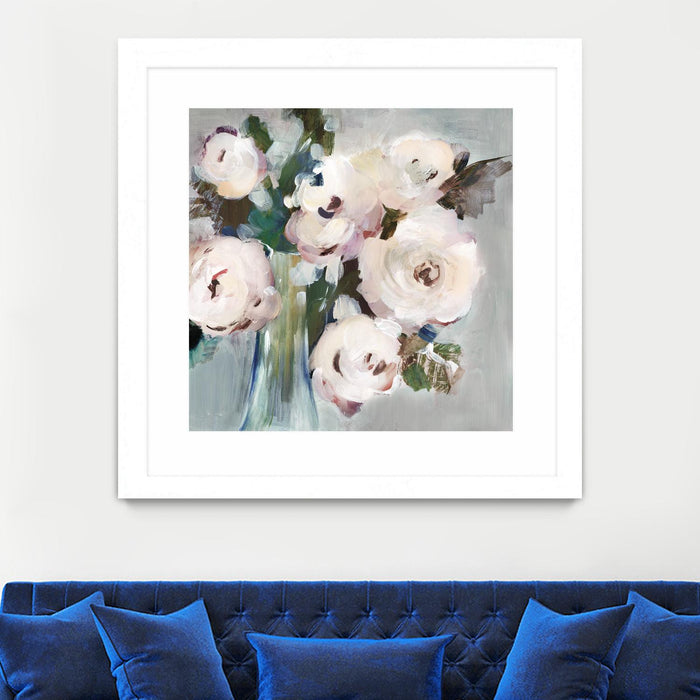 \"Pale Pink Bouquet I\" Matted and Framed White 36x36 Wall Art