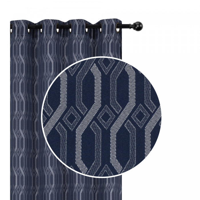Jacquard Blackout Panel Chain link Navy Blue 84\"- Set of 2