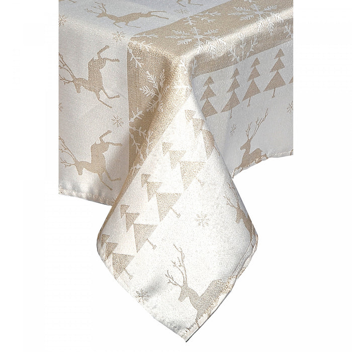 Lurex Tablecloth 60\" Gold Jumping Reindeers