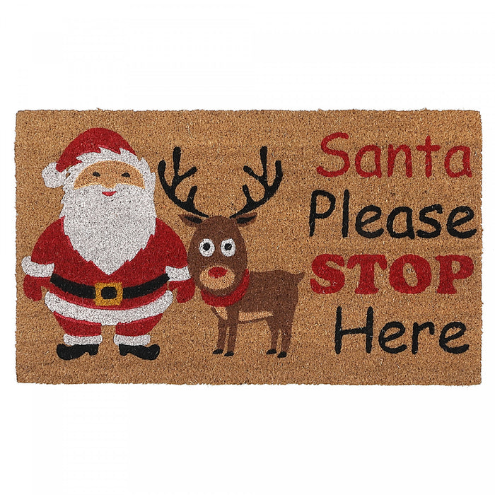 Coir Door Mat Santa Please Stop Here Floormat