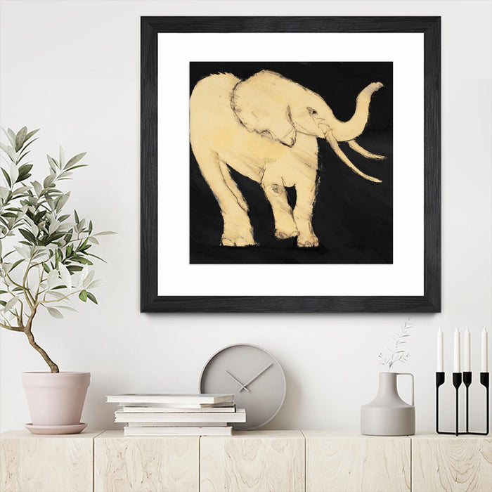 \"Baby Elephant\" Matted and Framed Black 30x30 Wall Art