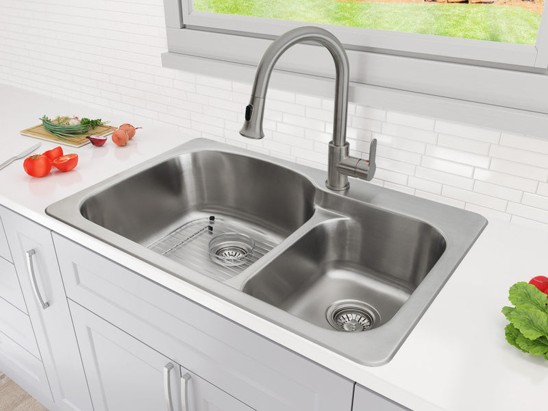 Ancona Tusca Series 33\" 60/40 Dual Mount Kitchen Sink - AN-3342