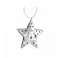 Silver Metal Ornament Star - Merry Christmas - Set of 6
