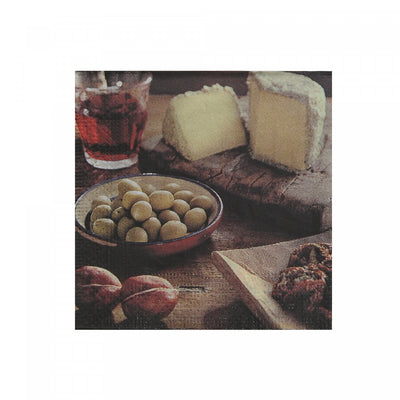20 Pack 3 Ply Cocktail Napkin Olive & Cheese - Set of 6|Paquet de 20 serviettes cocktail à 3 épaisseurs ornées d’une photo de fromage et d’olives - ensemble de 6 paquets