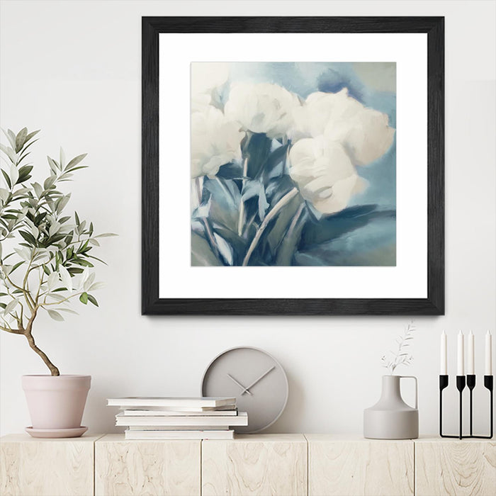 \"White Roses I\" Matted and Framed Black 36x36 Wall Art