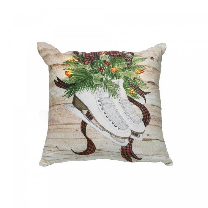 LED Velvet Cushion Pair of Skates 18 x 18 - Set of 2 Cushions