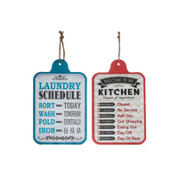 Hanging Metal Wall Sign Kitchen/laundry Schedule - Set of 2 Wall Decor