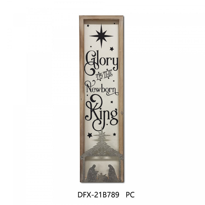 Framed Wood and Metal Sign Glory to The Newborn King Wall Decor