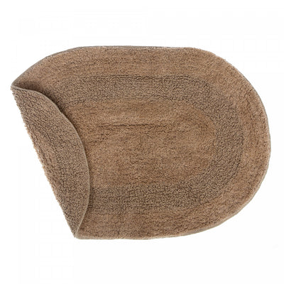 Reversible Cotton Oval Solid Color Bathmat 16 x 24 Taupe - Set of 2|Tapis de salle de bain ovale uni taupe réversible 16 x 24 en coton - ensemble de 2