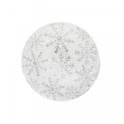 Foil Printed Snowflake Cotton Rope Placemat Silver - Set of 12|Napperon imprimé en corde de coton avec flocons de neige en aluminium argenté - ensemble de 12